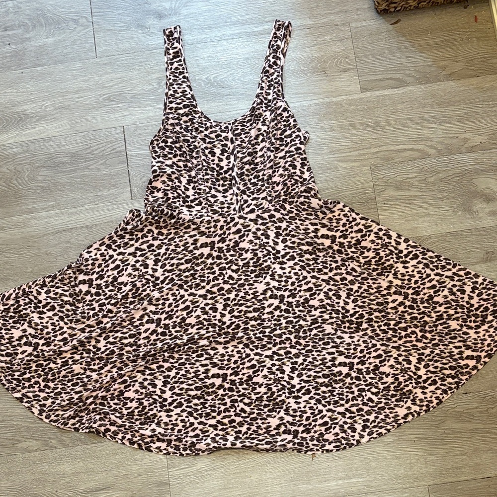 Free People Pink and Brown Leopard Print Mini Dress